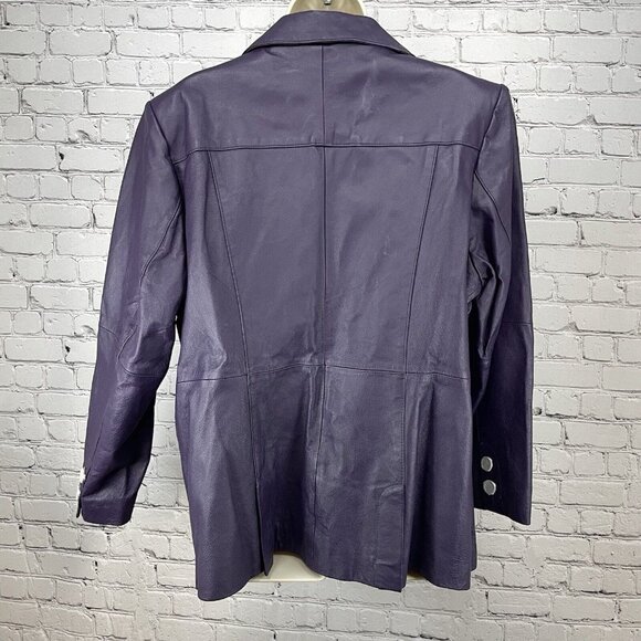 NWD Newport News Purple Leather Coat 2 Button Collar Lined Pockets Plus Size 16W - Picture 2 of 16